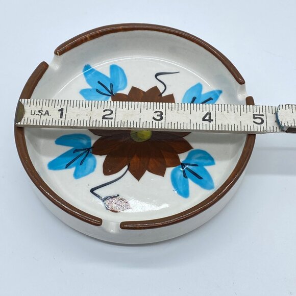 Vtg Otagiri Japan Hand-Painted Ceramic Ashtray Trinket Bowl Floral Brown Blue - Picture 5 of 11